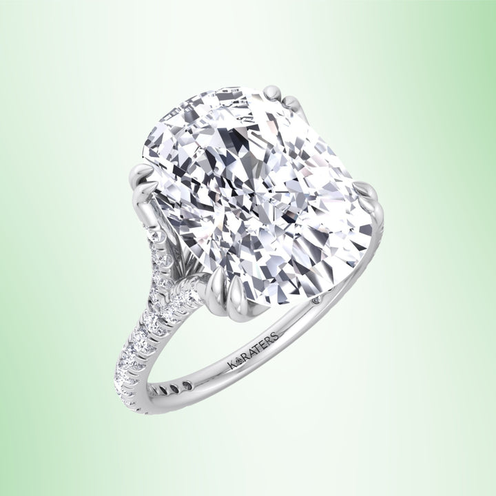 Cecina - Elongated Cushion Shape Lab Grown Diamond Engagement Ring with Double Claw and Pave Band