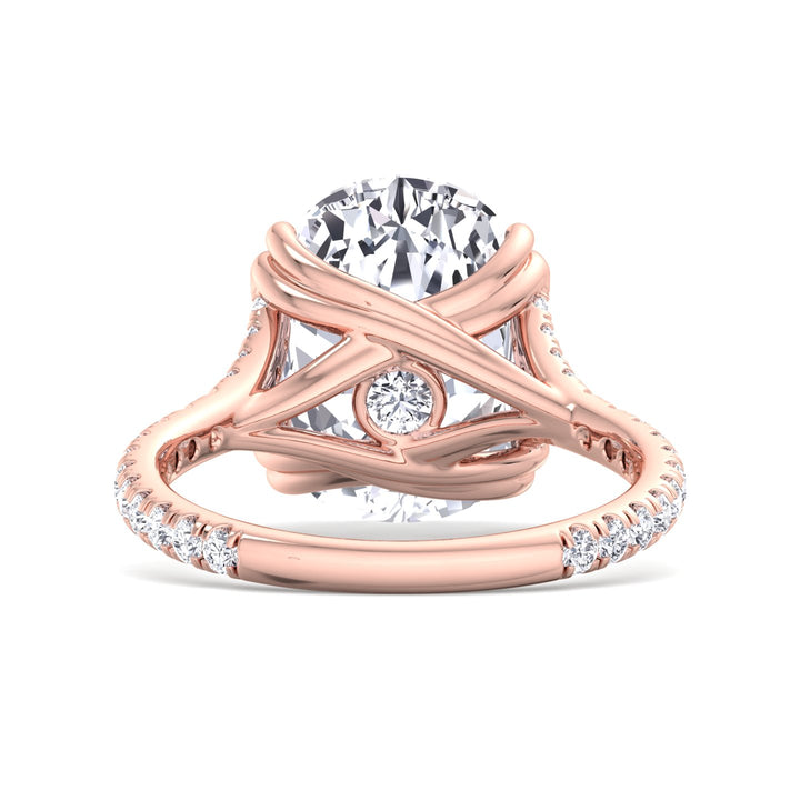 Cecina Elongated Cushion Lab Diamond Ring Double Claw Pave Rose, Back