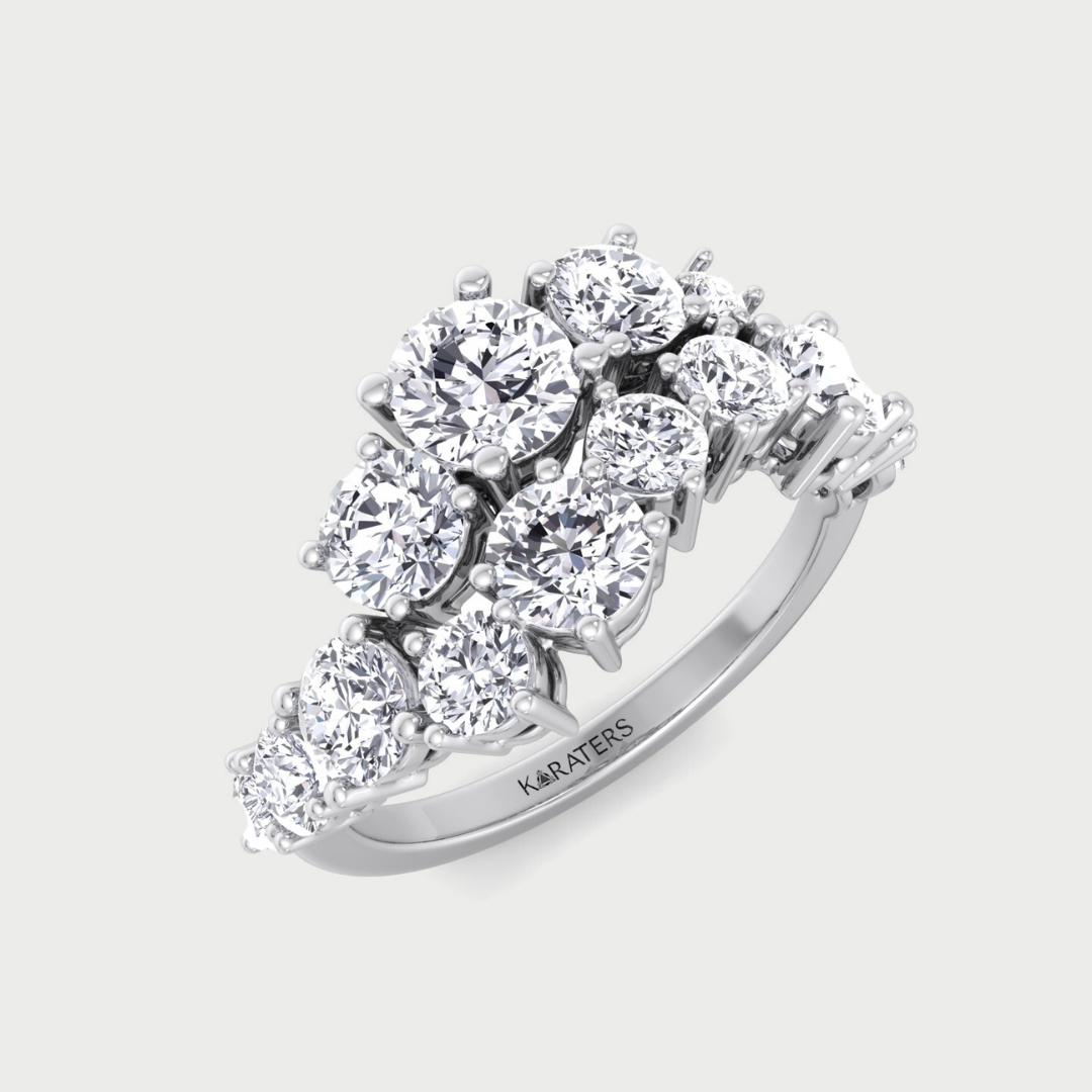 Clustered Graduated Round Shape Lab Grown Diamond Ring