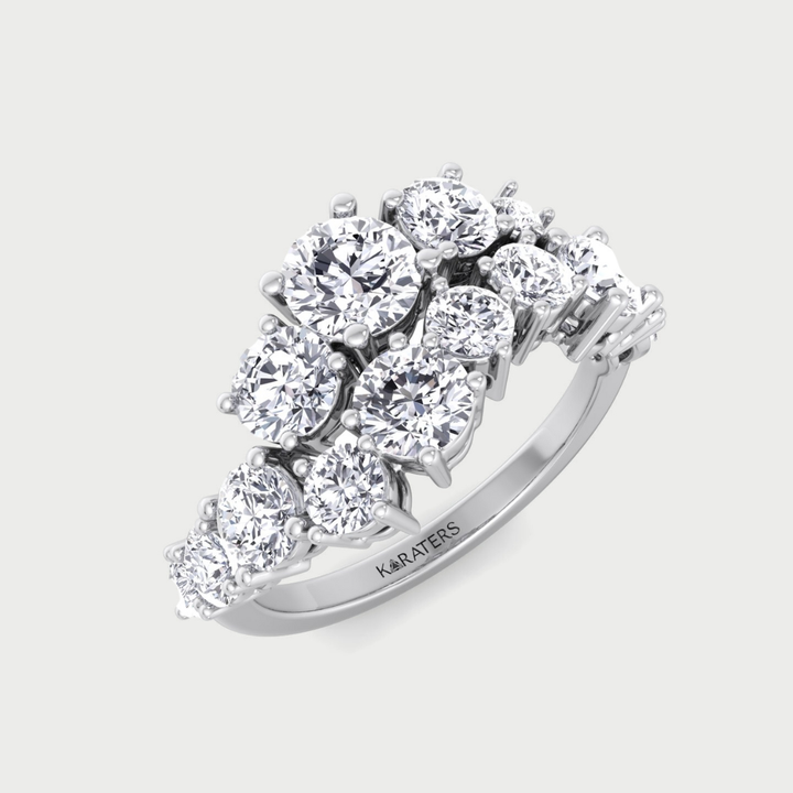 Clustered Graduated Round Shape Lab Grown Diamond Ring
