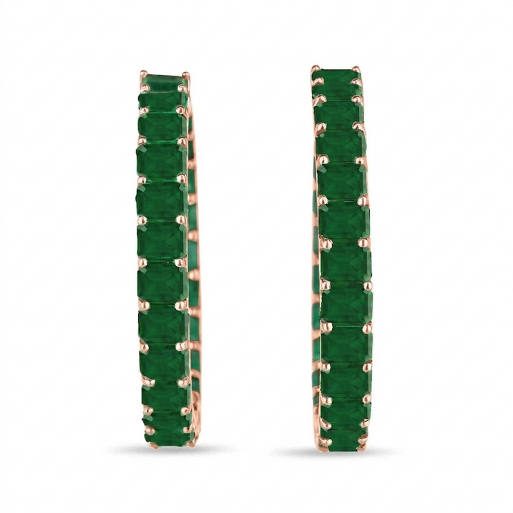 Green Emerald Lab Grown Diamond Hoop Earrings RG