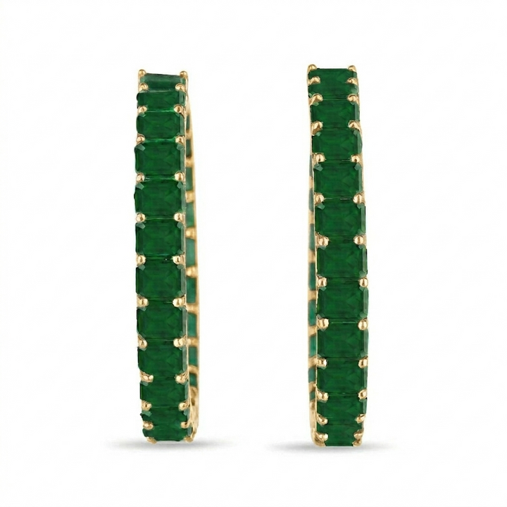 Green Emerald Lab Grown Diamond Hoop Earrings YG