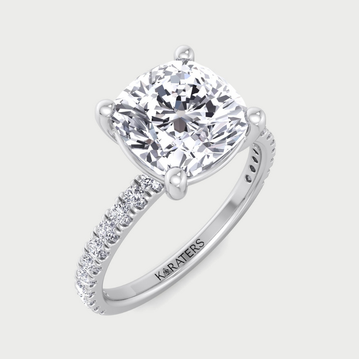 The Zeder cushion cut lab-grown diamond engagement ring with side stones, 1CT 14K white gold