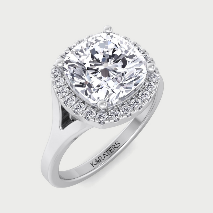 Cushion Cut Lab Grown Diamond Solitaire Engagement Ring With Halo