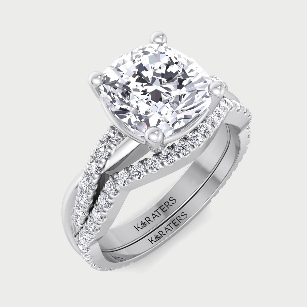 4.5CT Total Weight Cushion Cut Lab Grown Diamond Wedding Set