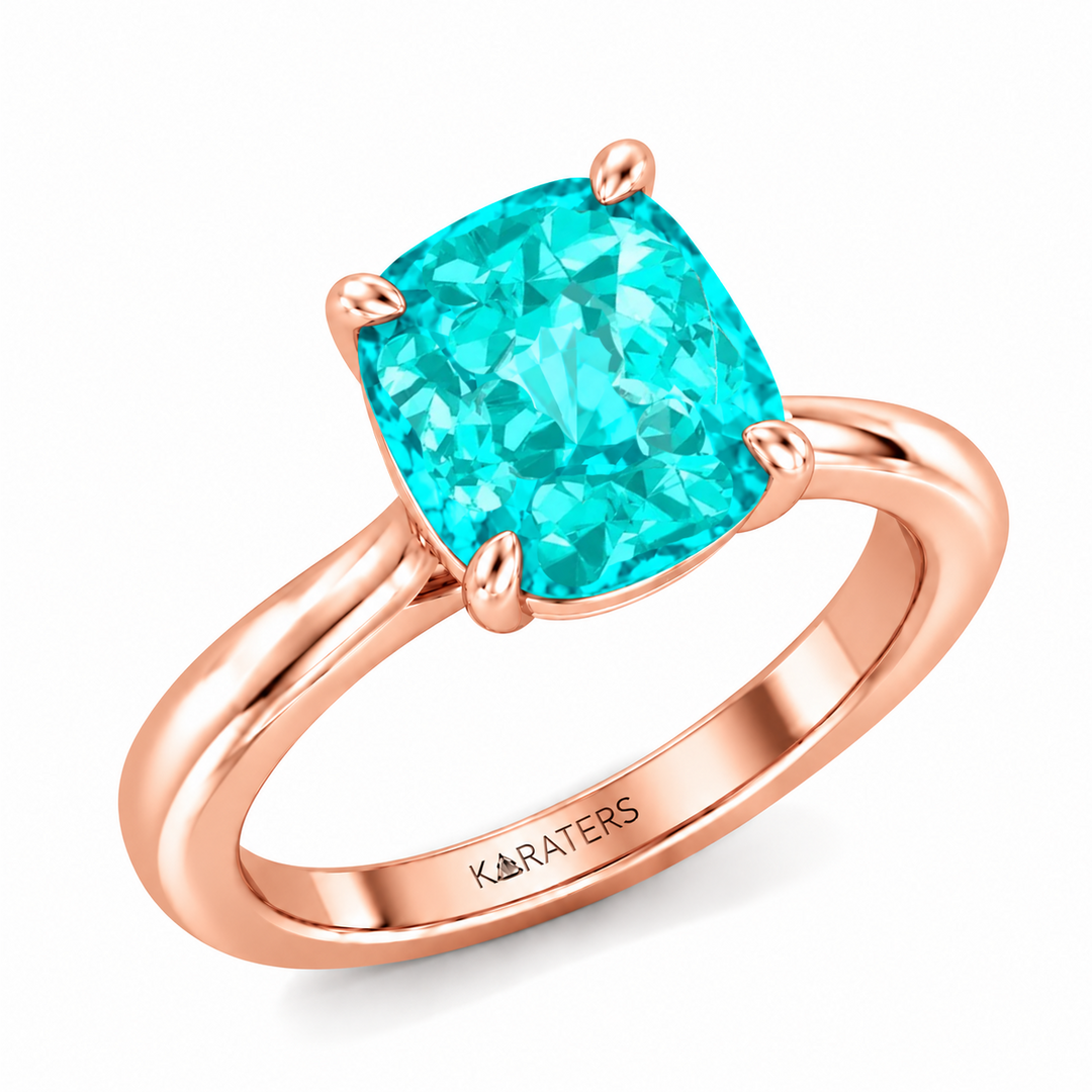 Cushion Cut Paraiba Tourmaline and Lab-Grown Diamond Engagement Ring RG