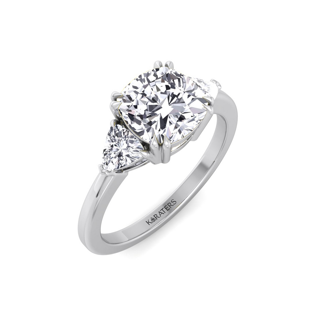 WG Cushion Cut Lab Diamond  Ring With Sidestone 2