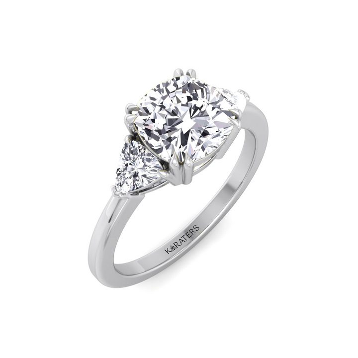 WG Cushion Cut Lab Diamond  Ring With Sidestone 2