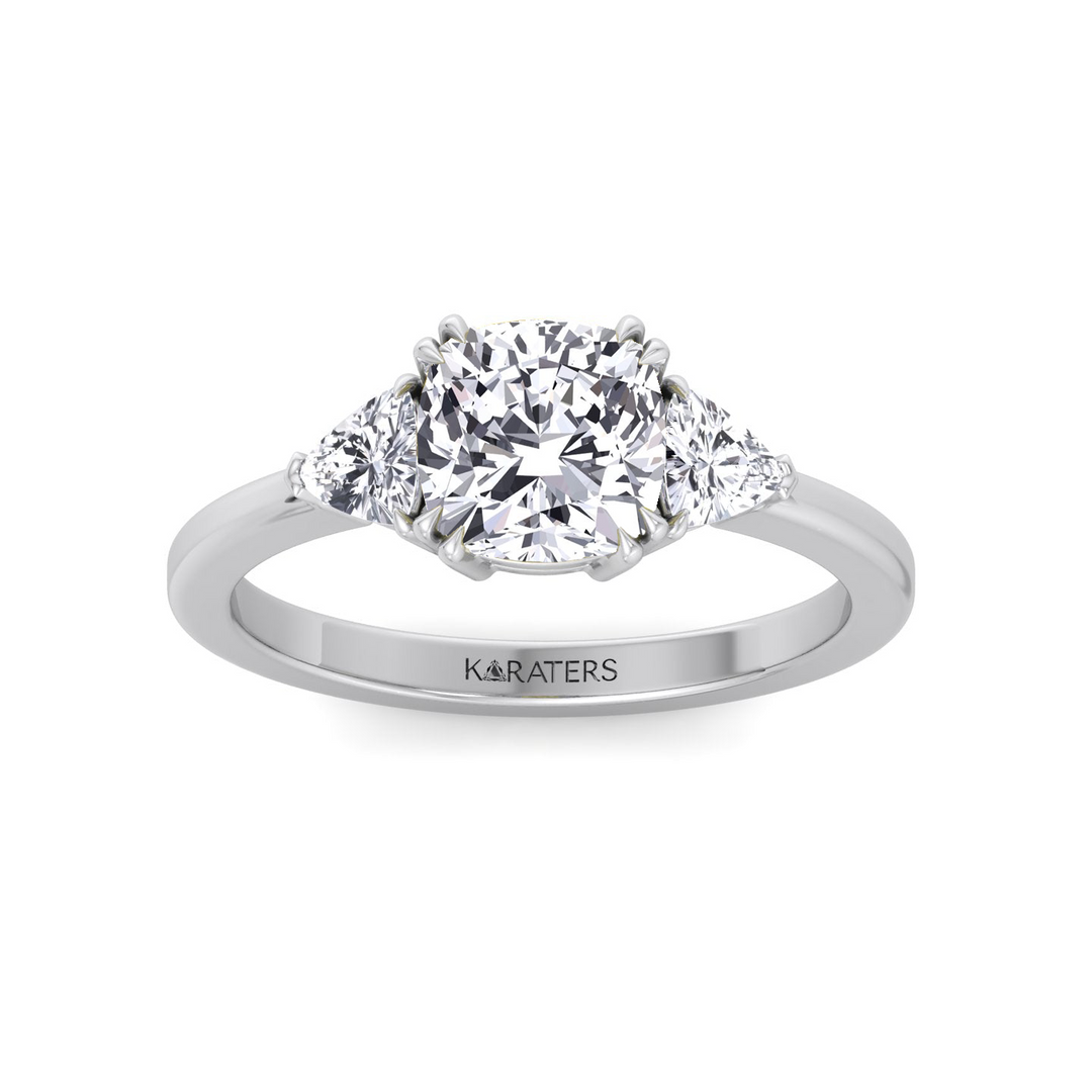 WG Cushion Cut Lab Diamond  Ring With Sidestone 3
