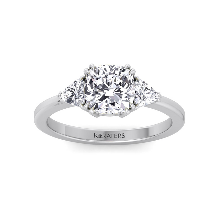 WG Cushion Cut Lab Diamond  Ring With Sidestone 3