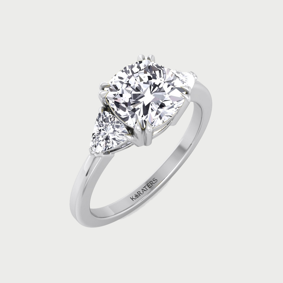 WG Cushion Cut Lab Diamond  Ring With Sidestone