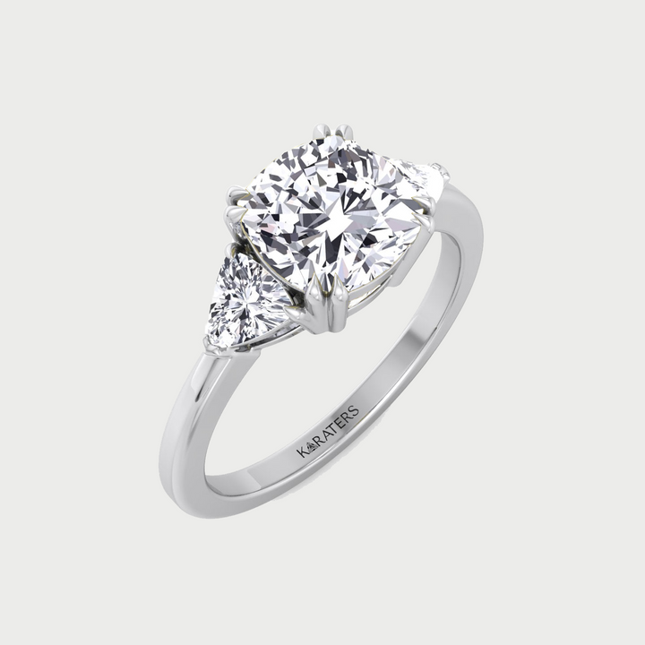 WG Cushion Cut Lab Diamond  Ring With Sidestone