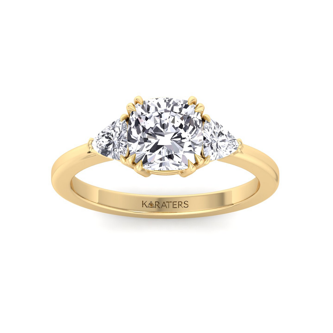 YG Cushion Cut Lab Diamond  Ring With Sidestone 2