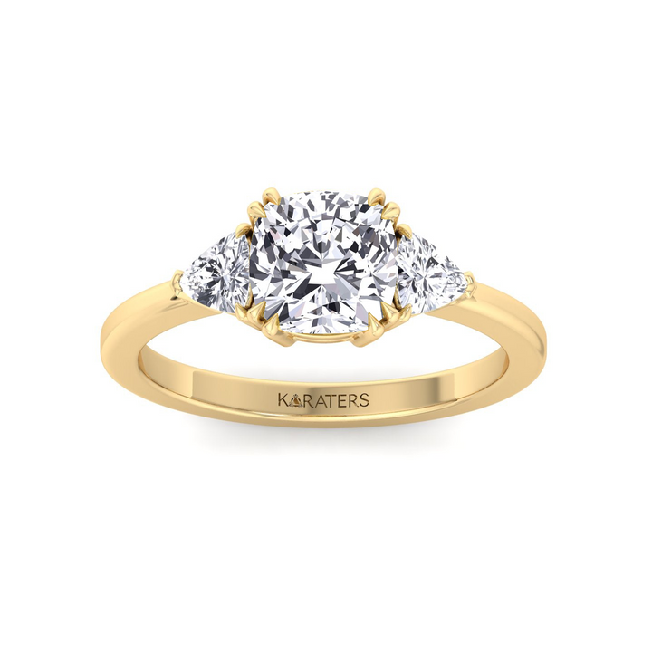 YG Cushion Cut Lab Diamond  Ring With Sidestone 2
