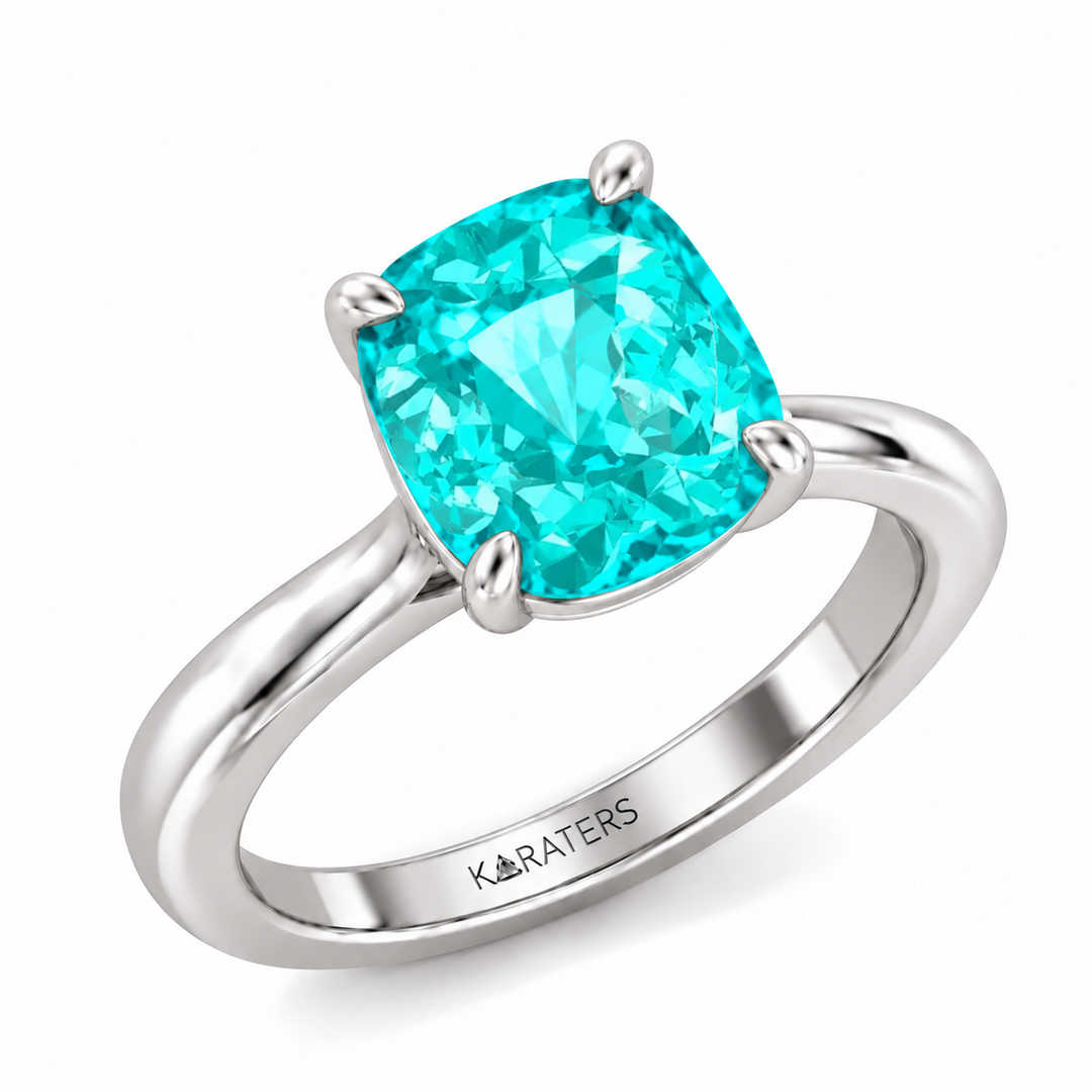 Cushion Cut Paraiba Tourmaline and Lab-Grown Diamond Engagement Ring WG