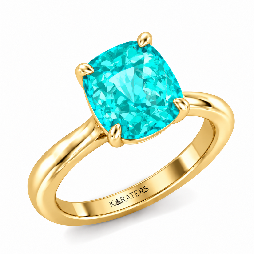 Cushion Cut Paraiba Tourmaline and Lab-Grown Diamond Engagement Ring YG