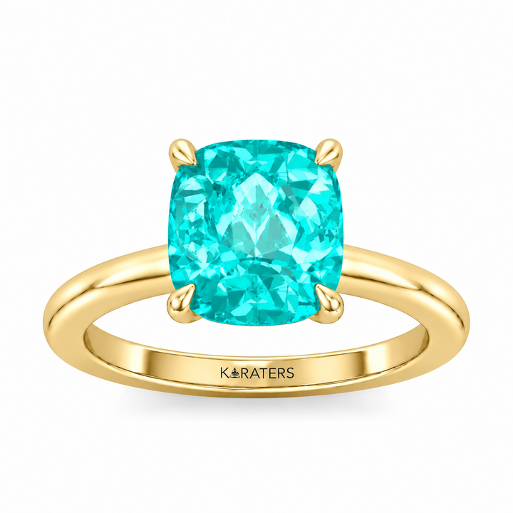 Cushion Cut Paraiba Tourmaline and Lab-Grown Diamond Engagement Ring YG2