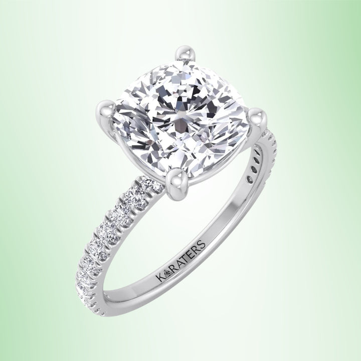 Cushion Cut Lab Diamond Engagement Ring SideStones