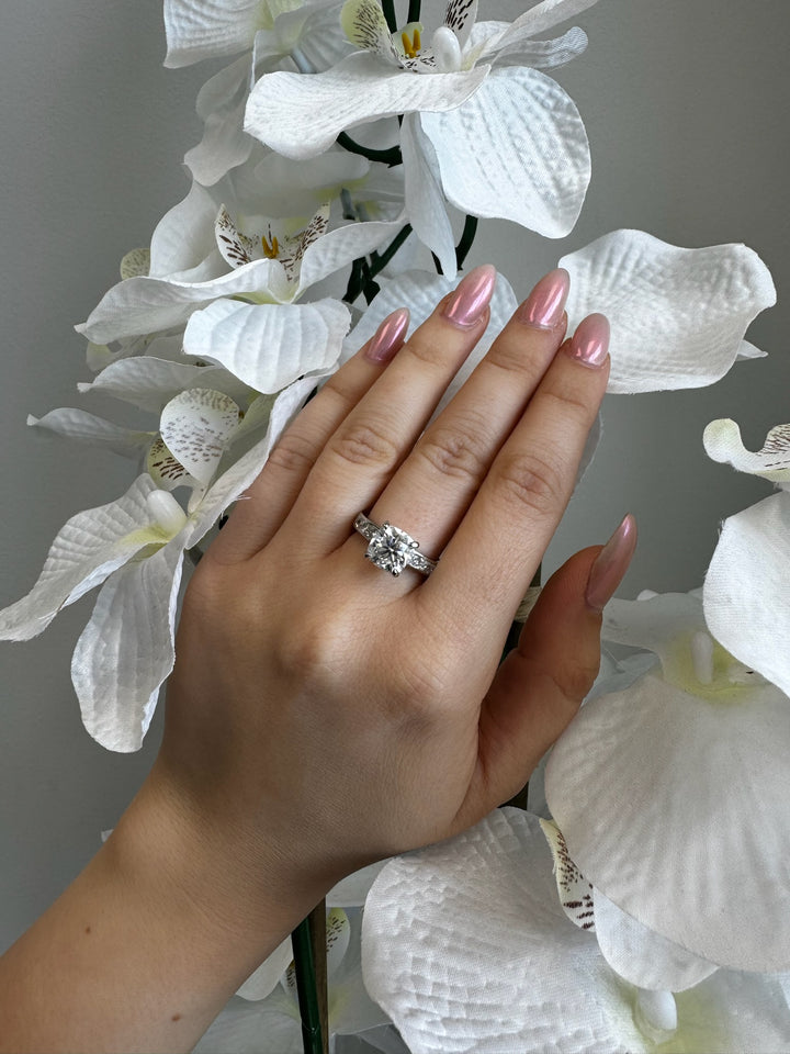Cushion Cut Lab Diamond Ring Princess SideStones 