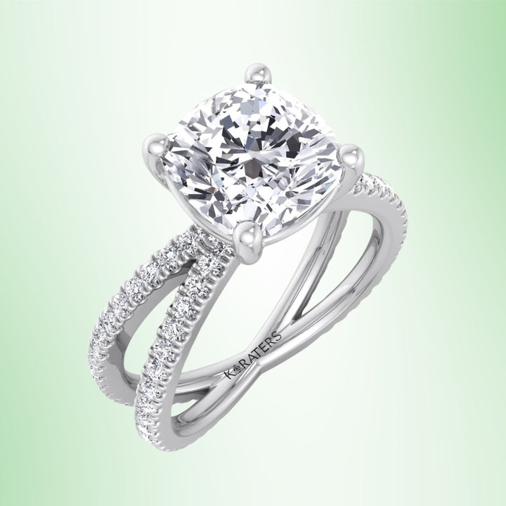 Cushion Lab Diamond Engagement Ring Double BAND SideStones