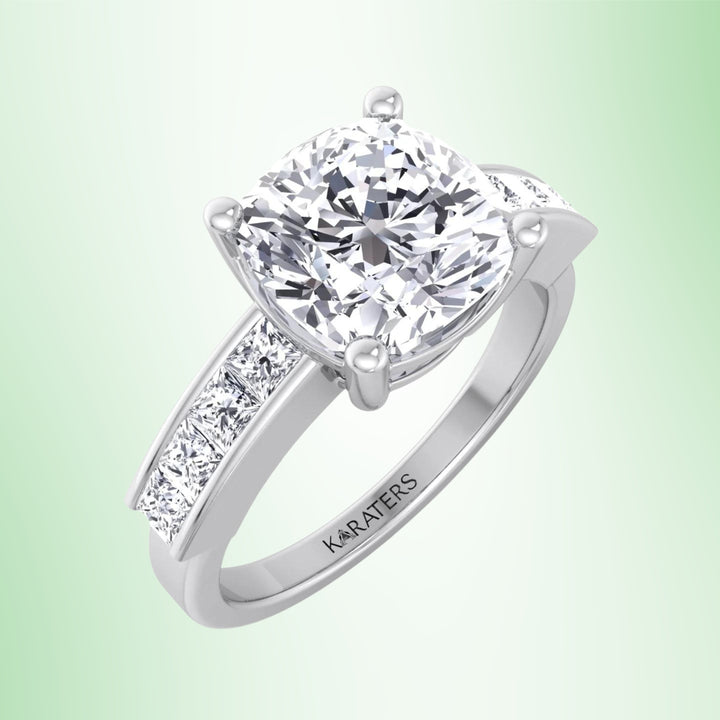 Cushion Lab Diamond Engagement Ring SideStones