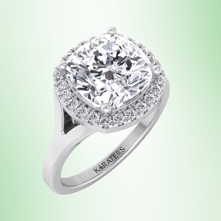 Cushion Lab Diamond Solitaire Engagement Ring Halo
