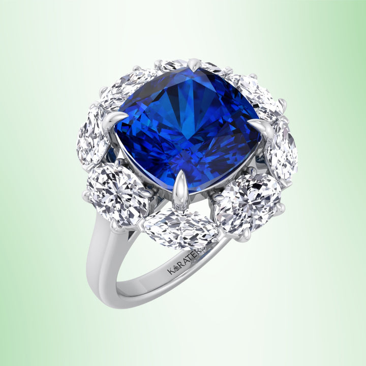 Cushion Sapphire Engagement Ring Marquise & Oval Lab Diamond Halo