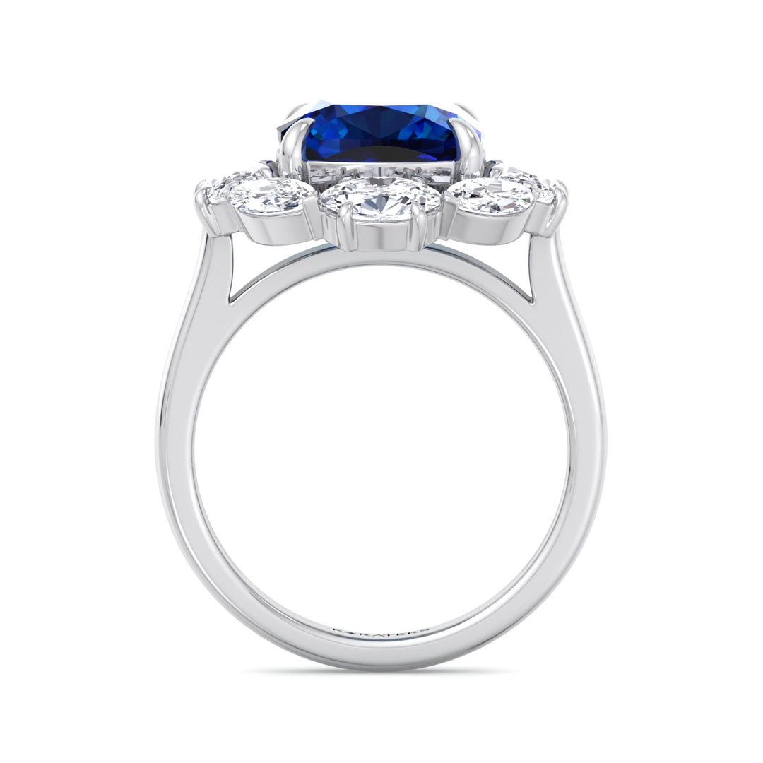 Cushion Sapphire White Gold Ring Marquise & Oval Lab Diamond 