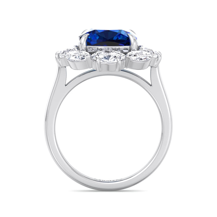Cushion Sapphire White Gold Ring Marquise & Oval Lab Diamond 
