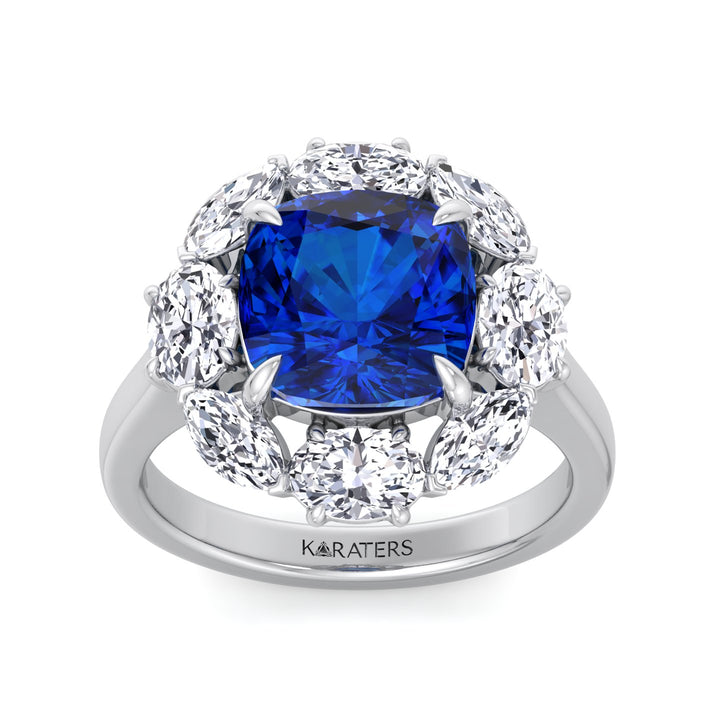 Cushion Sapphire White Ring Marquise & Oval Lab Diamond 