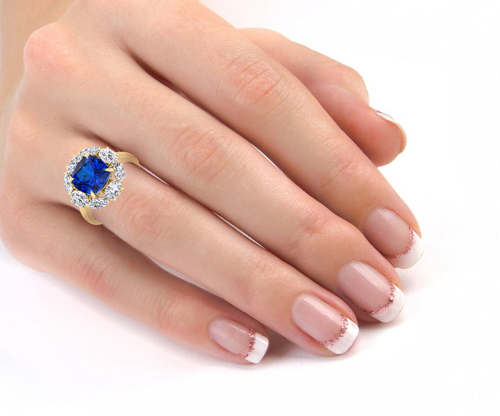 Cushion Sapphire Yellow Ring Marquise & Oval Lab Diamond 