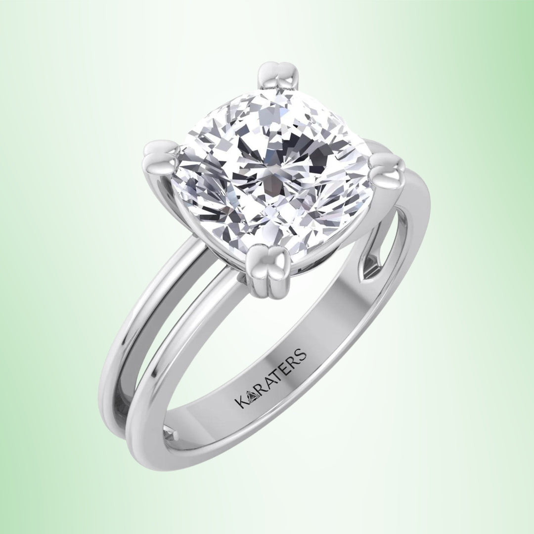 Cushion Solitaire Lab Diamond Engagement Ring Double Band