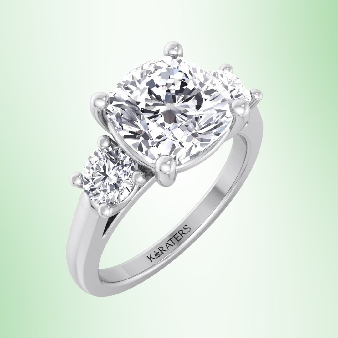 Cushion Solitaire Lab Diamond Engagement Ring Round SideStones