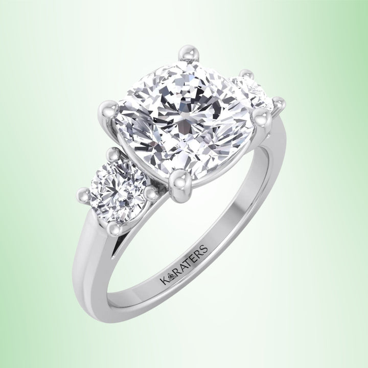 Cushion Solitaire Lab Diamond Engagement Ring Round SideStones