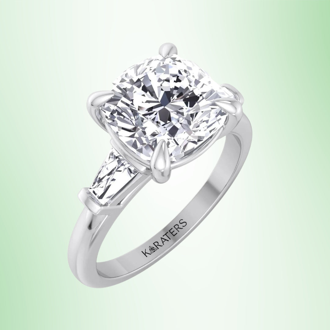 Cushion Solitaire Lab Diamond Engagement Ring Tapered Baguette SideStones