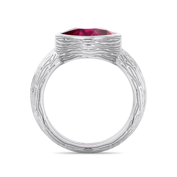 Cushion Solitaire Lab Grown Ruby Ring White, Profile