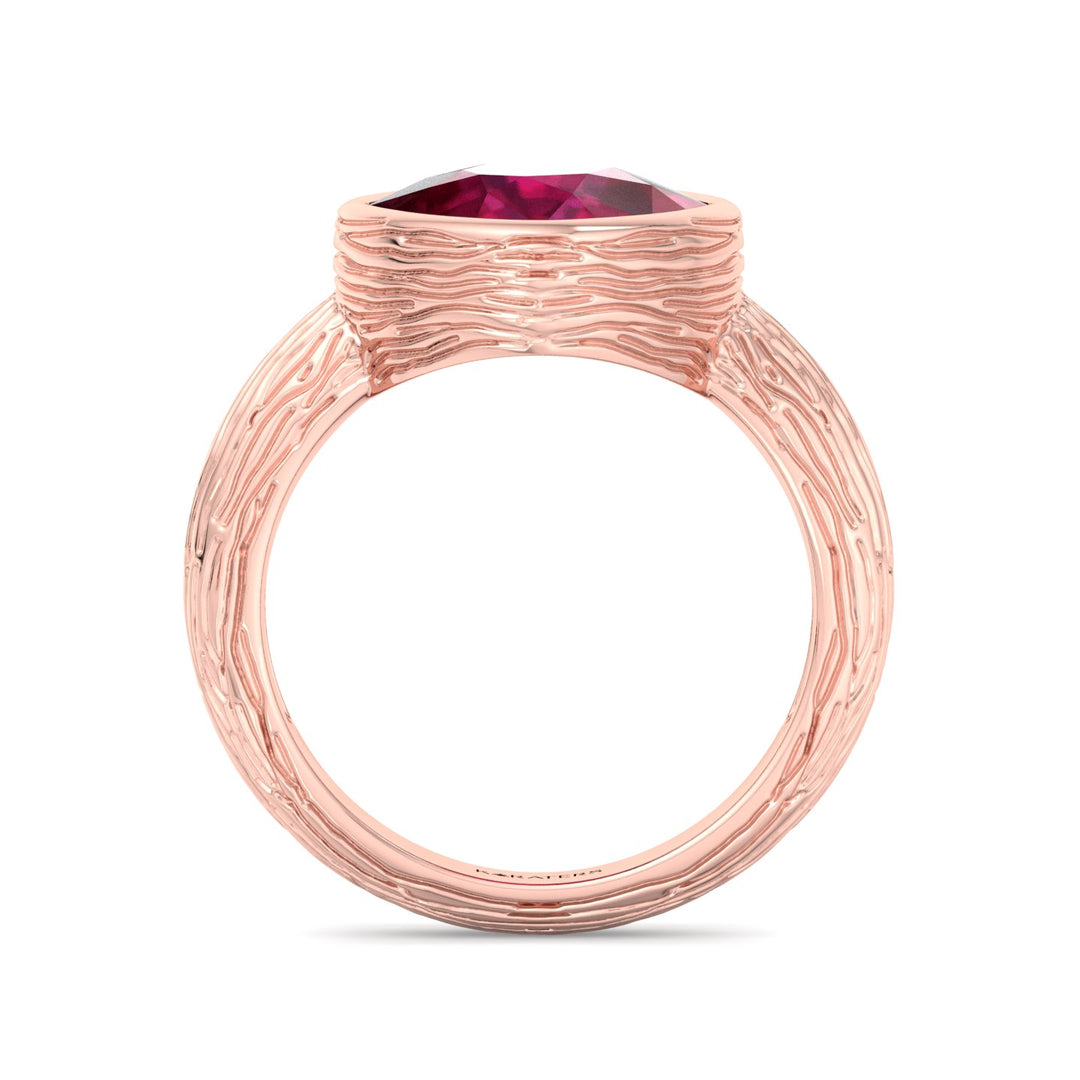 Cushion Solitaire Lab Grown Ruby Rose Engagement Ring, Profile