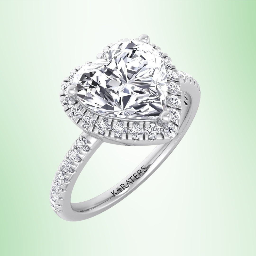 Dahlia - Heart Lab Diamond Engagement Ring Halo & SideStones
