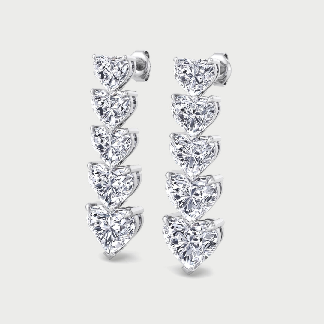 Dangle Heart Shape Lab Grown Diamond Tennis Earrings