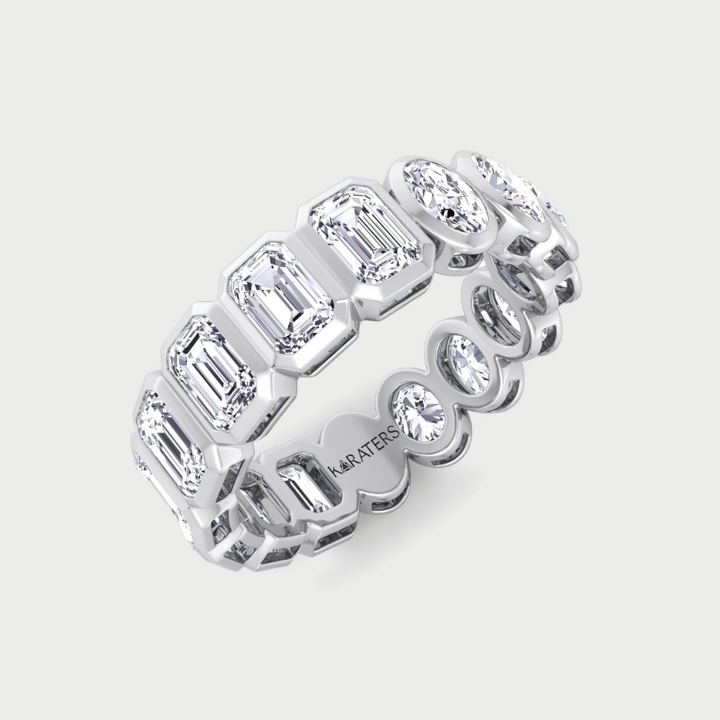 Double Shape - Bezel Set Emerald and Oval Cut Lab Grown Diamond Eternity Band