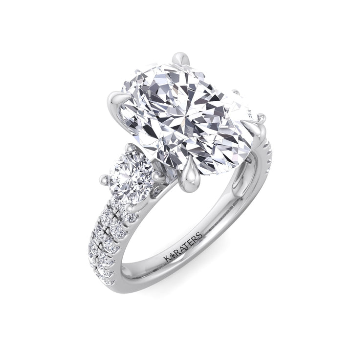 Double Row Round & Oval Lab-Grown Diamond Ring White Gold