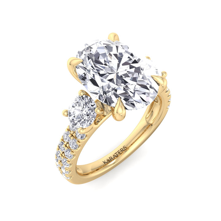 Double Row Round & Oval Lab-Grown Diamond Ring Yellow Gold