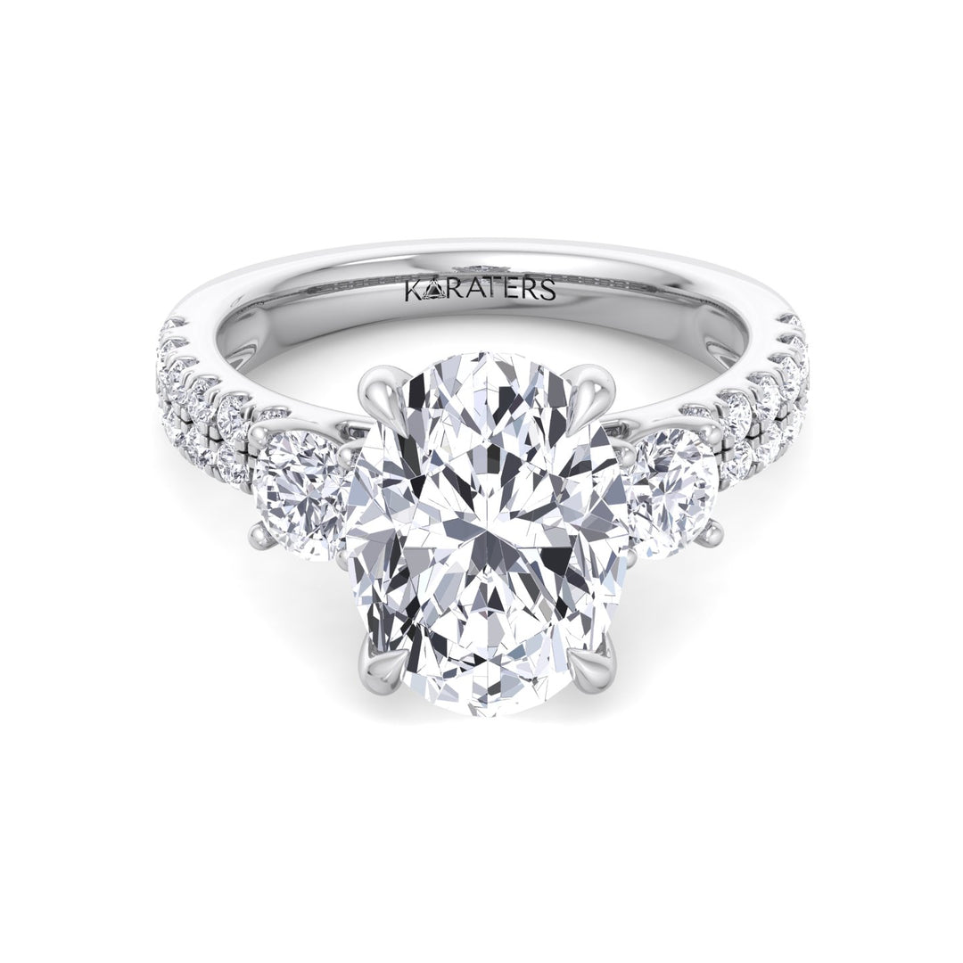 Double Row Round & Oval Lab Diamond Ring White Gold