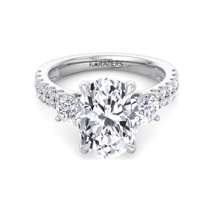 Double Row Round & Oval Lab Diamond Ring White Gold