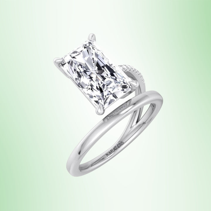 Double Twist Band Emerald Lab Diamond Pave Engagement Ring