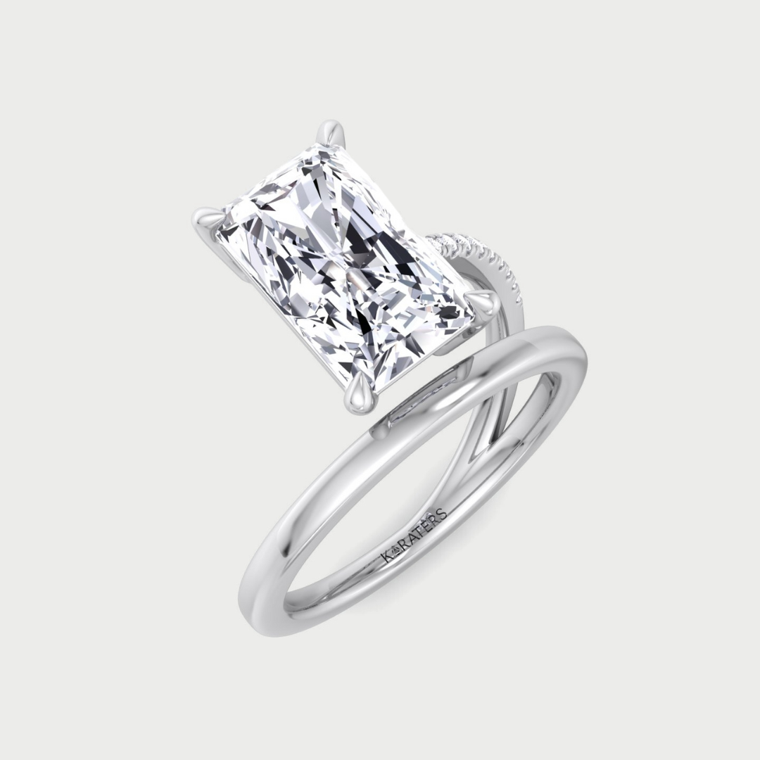 Double Twist Band Emerald Lab Diamond Pave Engagement Ring