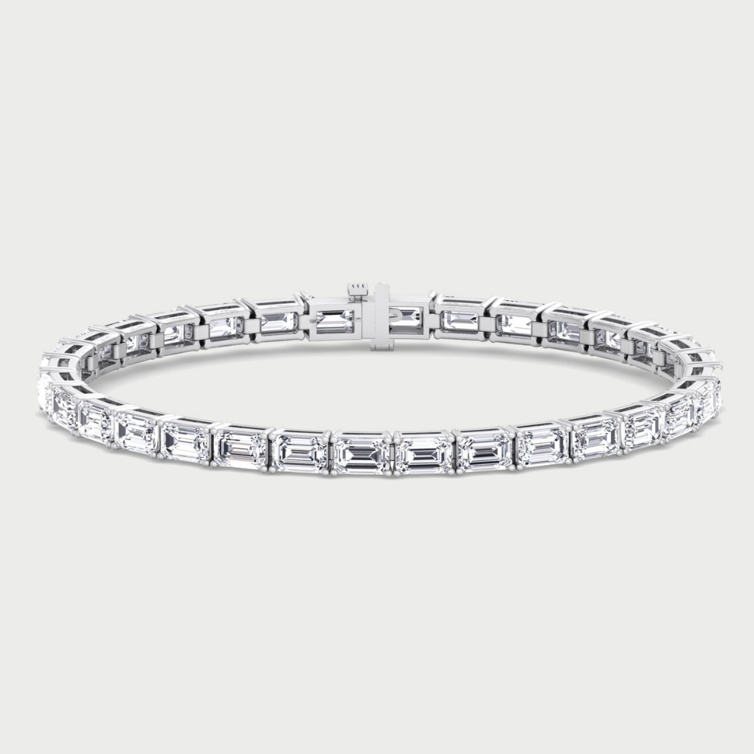 East To West Emerald Lab Diamond Tennis Bracelet 14k Solid Gold