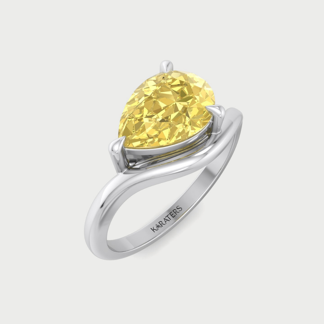 East West Pear Fancy Yellow Shape Lab Grown Diamond Curved Engagement Ring