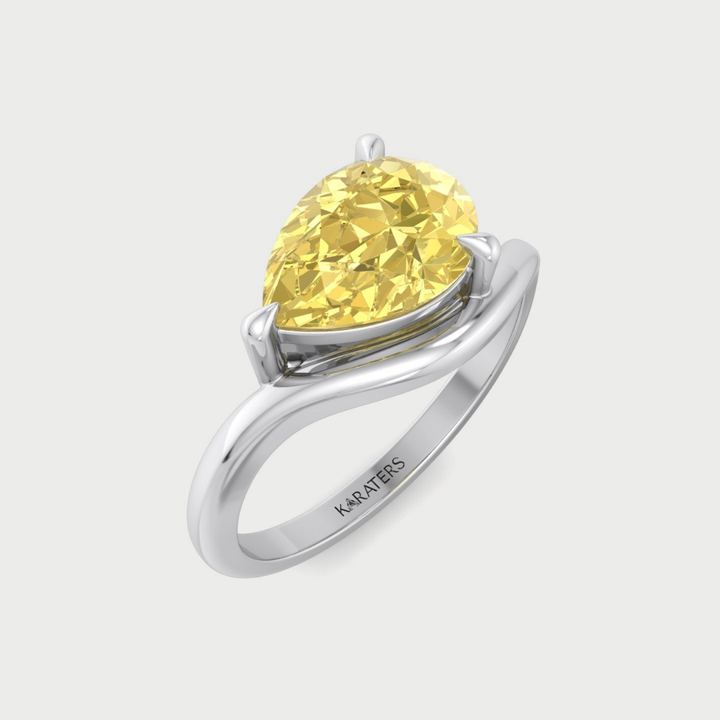 East West Pear Fancy Yellow Shape Lab Grown Diamond Curved Engagement Ring