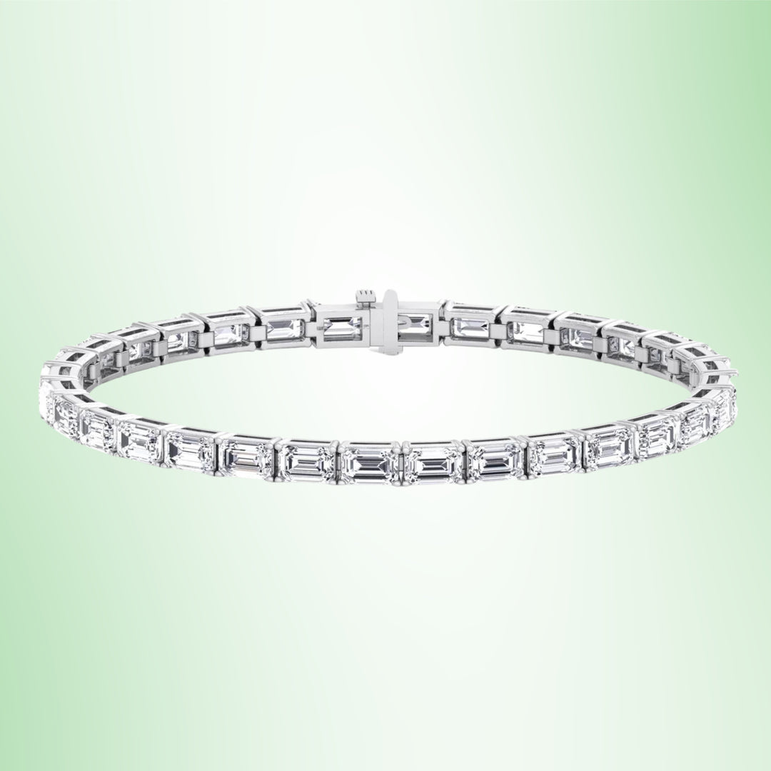 East To West Emerald Lab Diamond Tennis Bracelet 14k Solid Gold